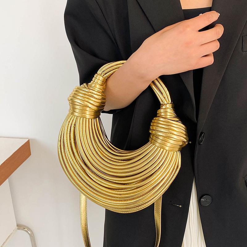 Metal Noodle Armpit Bag 2025 New European and American Fashion Glossy Hand Carry Women's Shoulder Crossbody Dumpling Bag