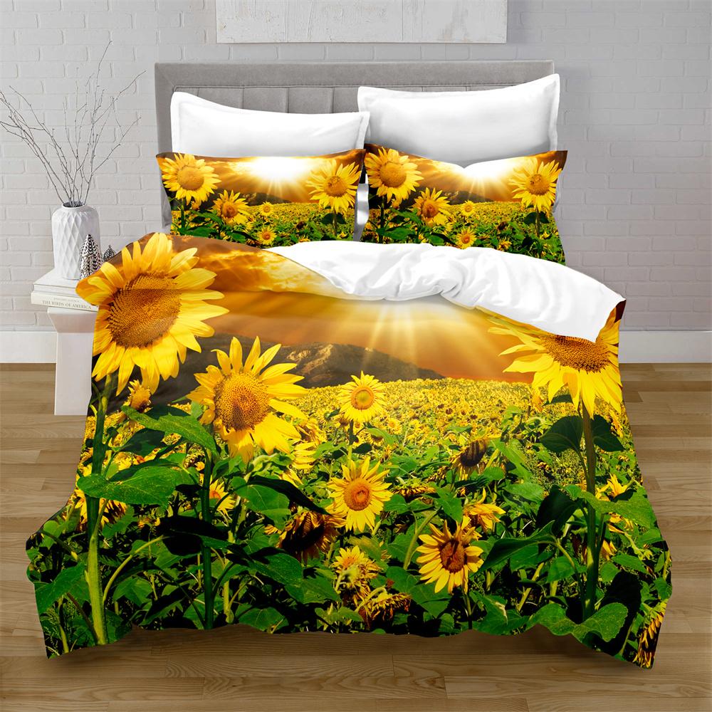Sunflower Soft Duvet Cover Set Yelow Flowers Lush Sunflowers In The Field Beding Set Microfiber Botanical Floral Print Comfortable Quilt Cover