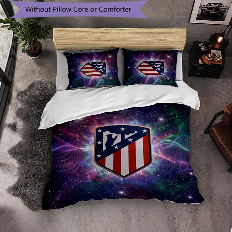 Atletico Madrid Pattern 3 Pieces Bedding Set Soft Microfiber Duvet Cover with Pillow Cases for Bedroom