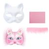 Cat Masque DIY Set White Paper Cat Masque with Eye Mesh Faux Fur Unfinished Cat Masque for Kids Adults DIY Painting