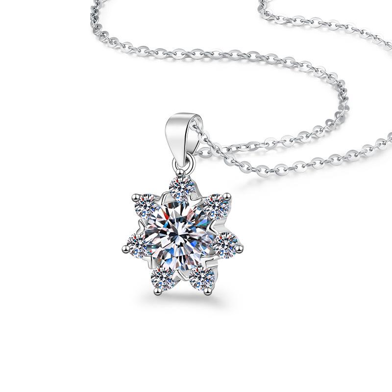 1CT D Color VVS1 Moissanite Snowflake Pendant Necklace Elegant Jewelry GRA Certified S925 Sterling Silver for Women