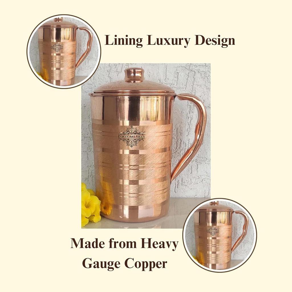 Кувшин-питчер из чистой меди, роскошный дизайн, с крышкой, для хранения и подачи воды, полезный для здоровья, объем - 1300 мл