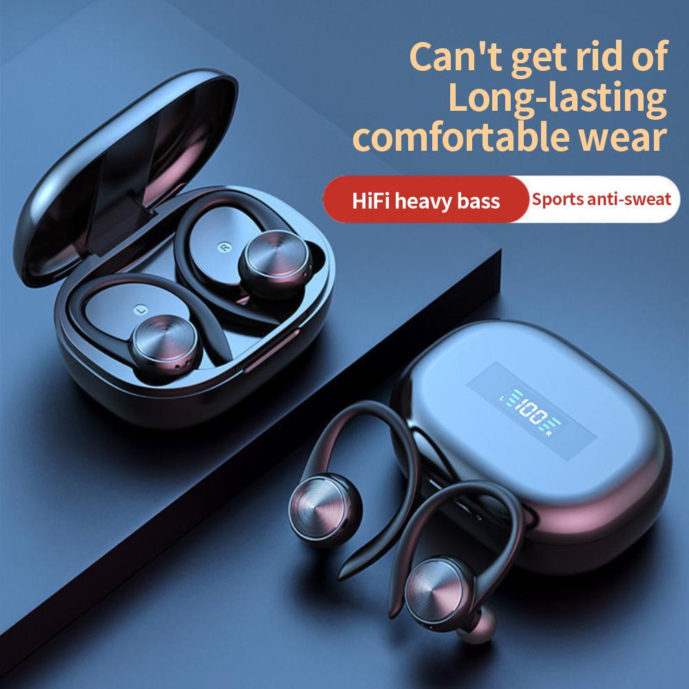Sports Bluetooth Wireless Headphones with Mic IPX5 Waterproof Ear Hooks Bluetooth Earphones HiFi Stereo Music Earbuds for Phone