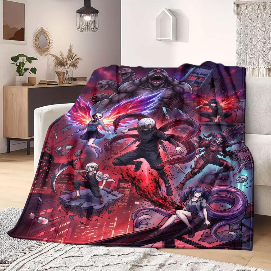 Фланелевое одеяло Tokyo Ghoul Deluxe Print, Милый мультяшный узор для дивана и кровати, Уютный декоративный плед для дома, Для путешествий_LIAN