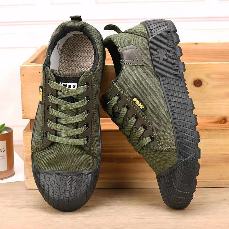 Men Classic Canvas Shoes Outdoor Tactical Low-Top Flat Casual Sports Shoes Protective Men Training Working Canvas Safety Shoes