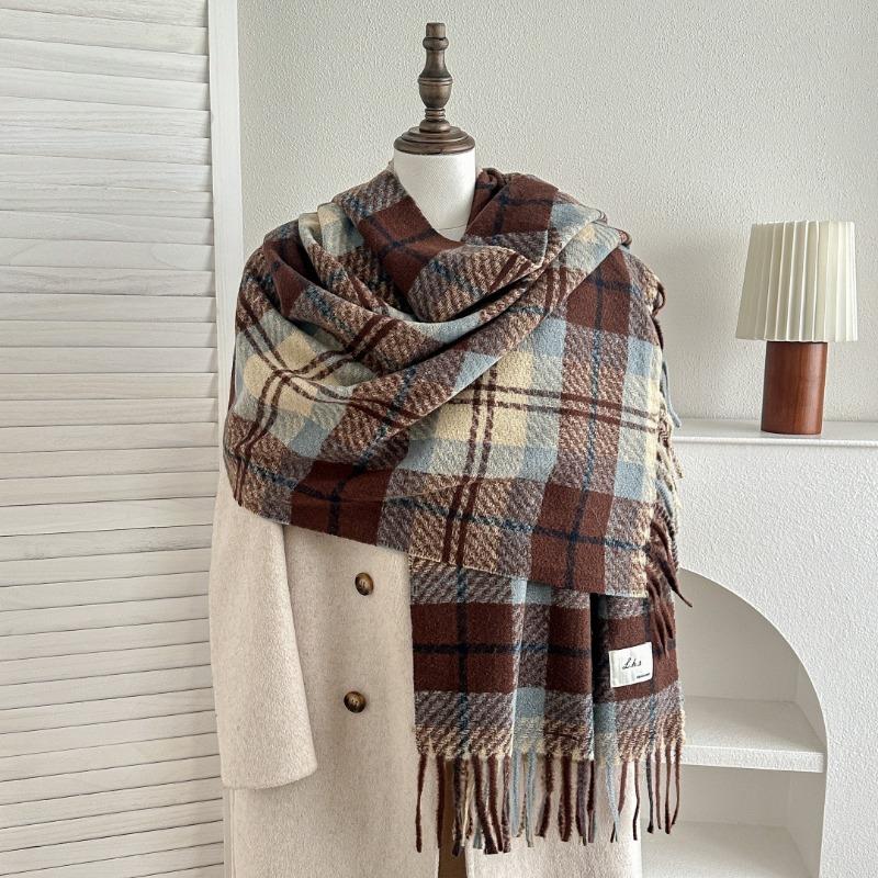 Korean Style Plaid Scarf Women Winter Warm Fashionable Red Christmas