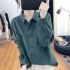 Spring Autumn Women Loose Retro Top Cotton Long Sleeved Shirt with Polo Collar Loose Design Base Shirt for Women Blouses