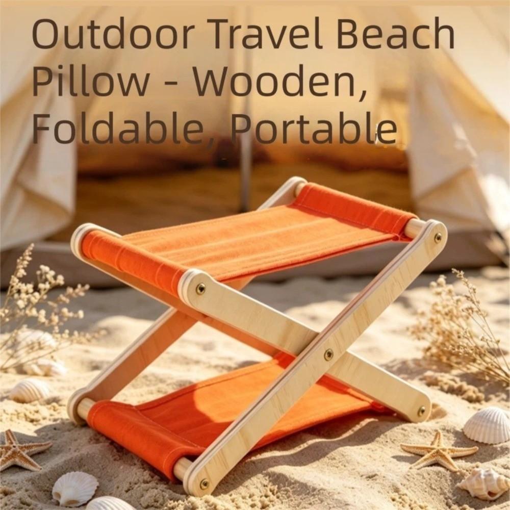 Adjustable Height Folding Wooden Beach Pillow Compact Canvas Lounge Headrest Household