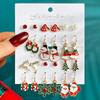 Christmas Snowflake & Bell Stud Earrings Set with Reindeer, Santa Claus & Cartoon Drip Oil Accents