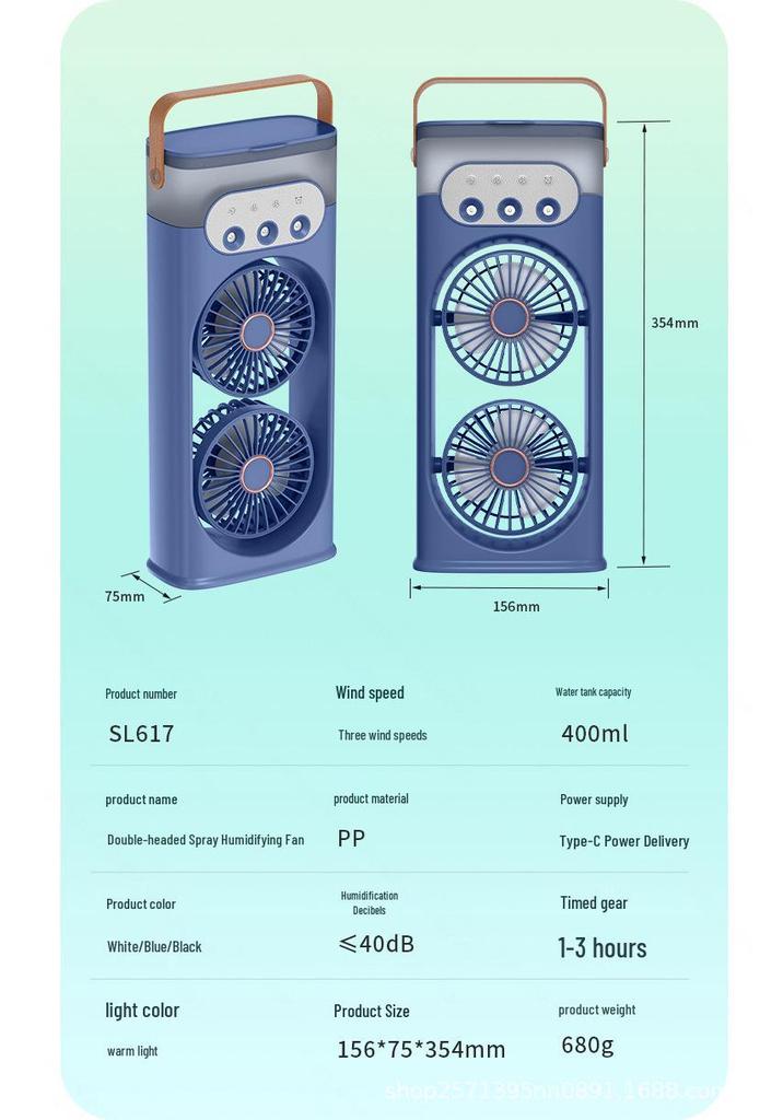 Portable Dual Head Desktop Air Conditioner Fan with Cool Mist