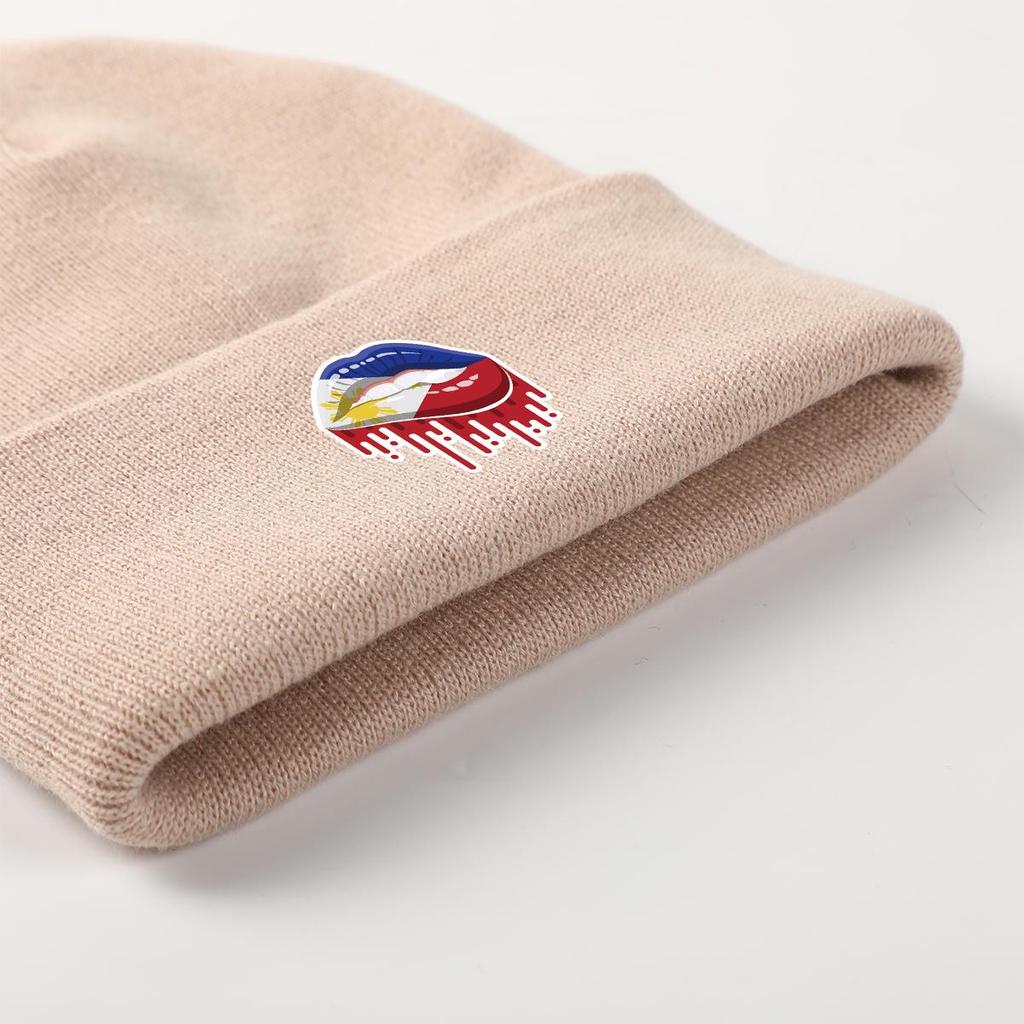 Lip Flag of Philipines Winter Knit Hat Beanie, Patriotic Skull Cap Thermal Slouchy Solid Bonnet Knitted Cap Beanie