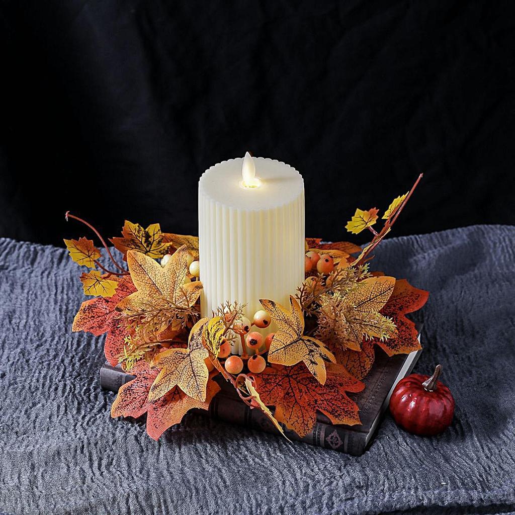 Осеннее кольцо для свечи Искусственные кленовые листья Венок Кольцо Мини-осенний венок Деревенские осенние подсвечники для бара дома Венок с подсветкой
