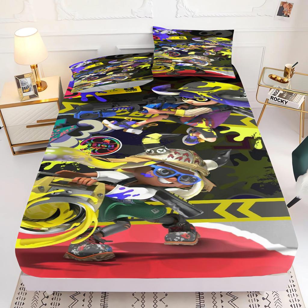 Splatoon, Game, Printed Home 23-Piece Set 1Fitted Sheet Universal, Suitable For Children And Adults Bedding Full Set