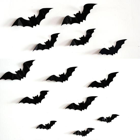 16 Pcs Halloween 3D Lighted Bat LED Bat Wall Stickers with Purple Light Spooky Light-up Glowing Bat Clings for Home Bar Halloween Party Decor