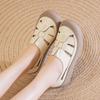 Women's sandals retro Roman style hollow shoes leather breathable non-slip medium platform casual child