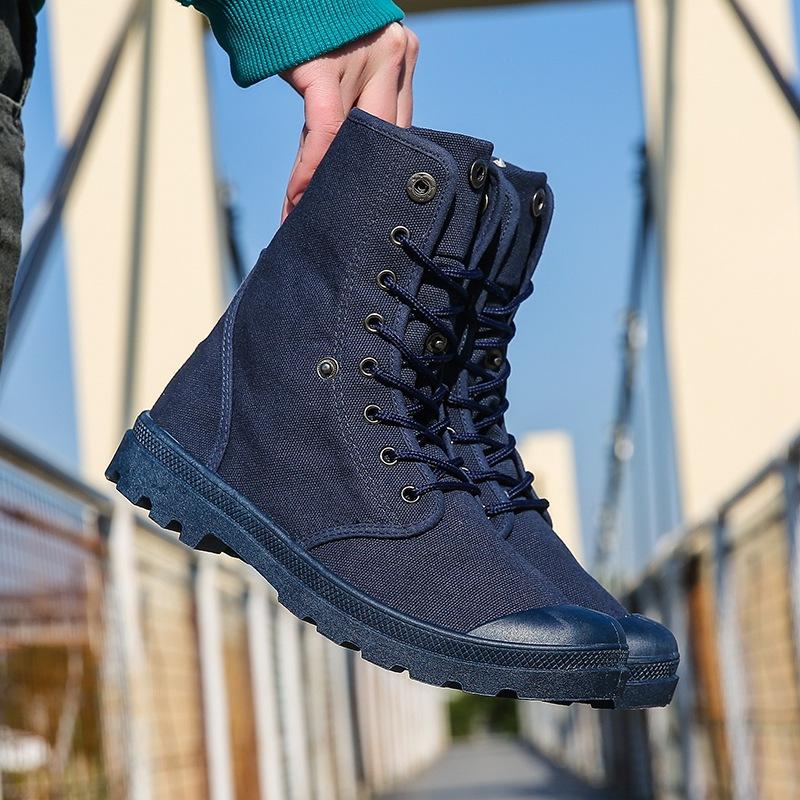 Outdoor Hiking Shoes for Men High Top Canvas Sneakers Tactical Combat Boots Men's Shoes Climbing Sports Non-slip Trekking Shoes