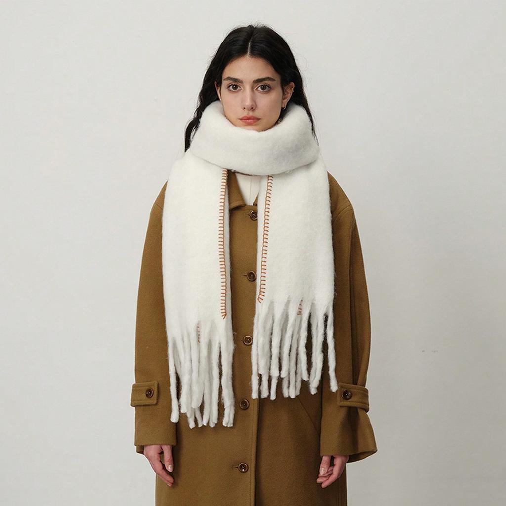 Versatile Plus Thickened Imitation Cashmere Solid Color Hemming Fringed Scarf Women's Winter Shawl