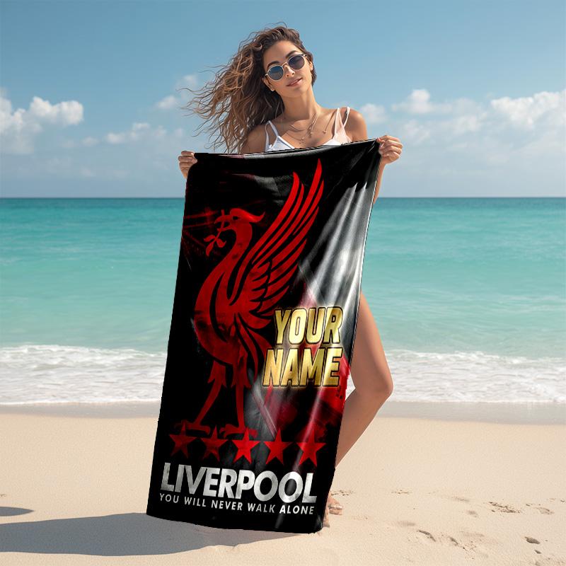 Personalized customized proof beach towel with Liverpool FC logo pattern - soft, absorbent,quick-drying,perfect