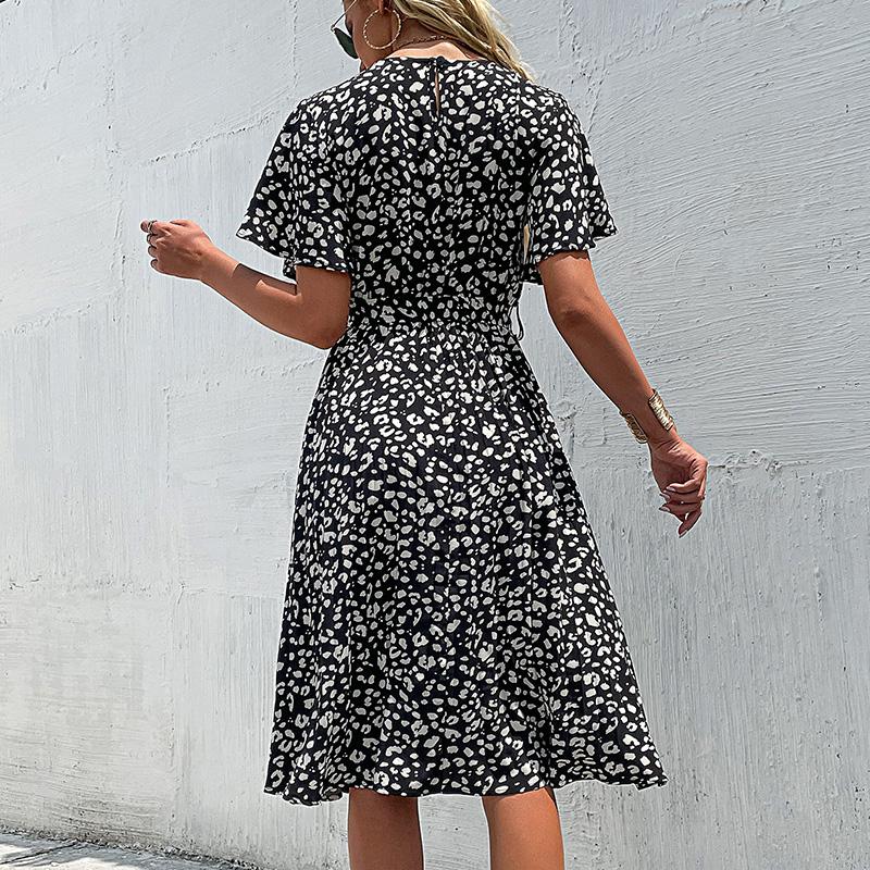 YYFS Women's Fashion Summer Spring Floral Print Short Sleeve O-Neck Casual Dresses