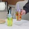Yousheng Water Cup with Lid And Straw 450ML BPA-Free Reusable Iced Coffee Cup Clear Plastic Drinkware for Tea Smoothies