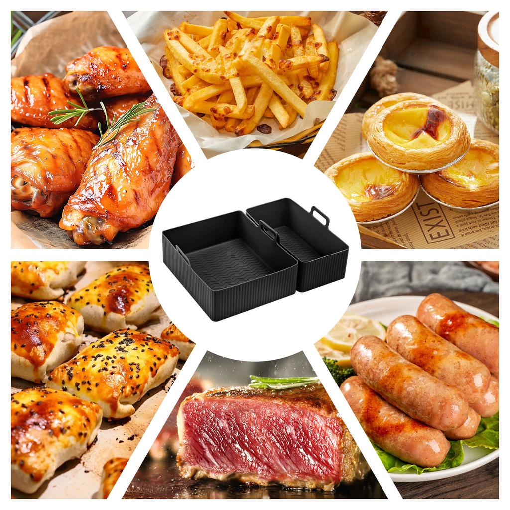 2PCS Air Fryer Silicone Tray Dish Rectangular Reusable Silicone Liners Basket Baking Pan Oven Pot Plate Air Fryer Accessories
