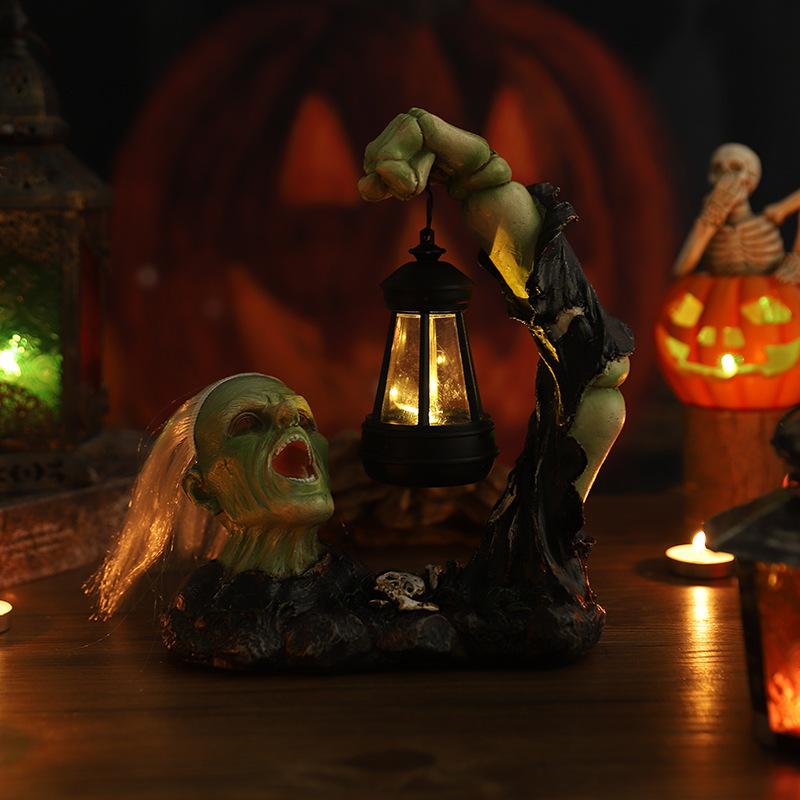 Zombie Skull Lantern Halloween Ornament for Courtyard & Garden Chilling Horror Nightlight Perfect for Spooky Decorations