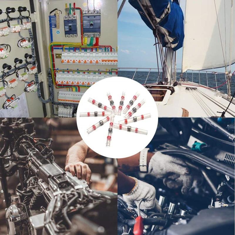 100 шт. термоусадочные соединители для проводов красные термоусадочные AWG 22 до 18 стыковые электрические соединители луженые припойные герметичные клеммы