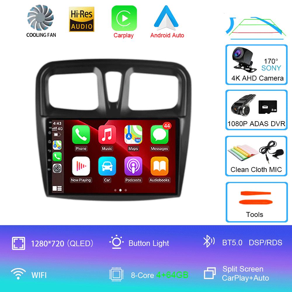 Для Renault Logan 2 Sandero 2 2012-2019 Автомобильное радио Android 14 Carplay Auto 2K Экран Мультимедийный проигрыватель Автомагнитола Стерео Головное Устройство