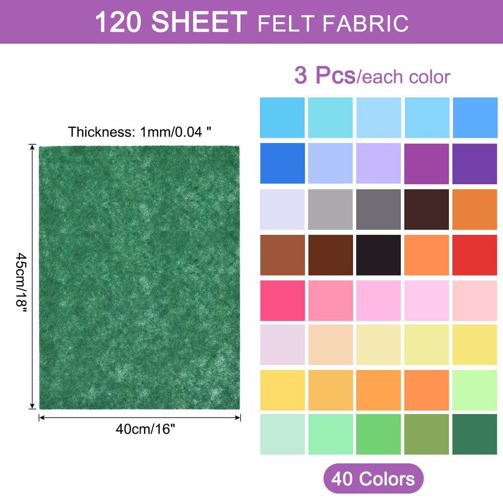 Мягкие фетровые листы uxcell, тканевые листы для рукоделия 45 см x 40 см, толщина 1 мм, мягкие фетровые цветные листы для самостоятельного шитья, проектов по рукоделию, лоскутного оформления вечеринок