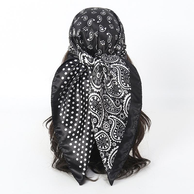 Satin Square Scarf Women Muslim Hijab Elegant Print Silk Neckerchief Shawl Wraps Headband Handle Hair Accessories Bandana