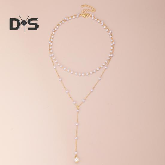 Золотое ожерелье из искусственного жемчуга для женщин, двухслойный чокер-цепочка из искусственного жемчуга, для подарков на день рождения, свадьбу, годовщину