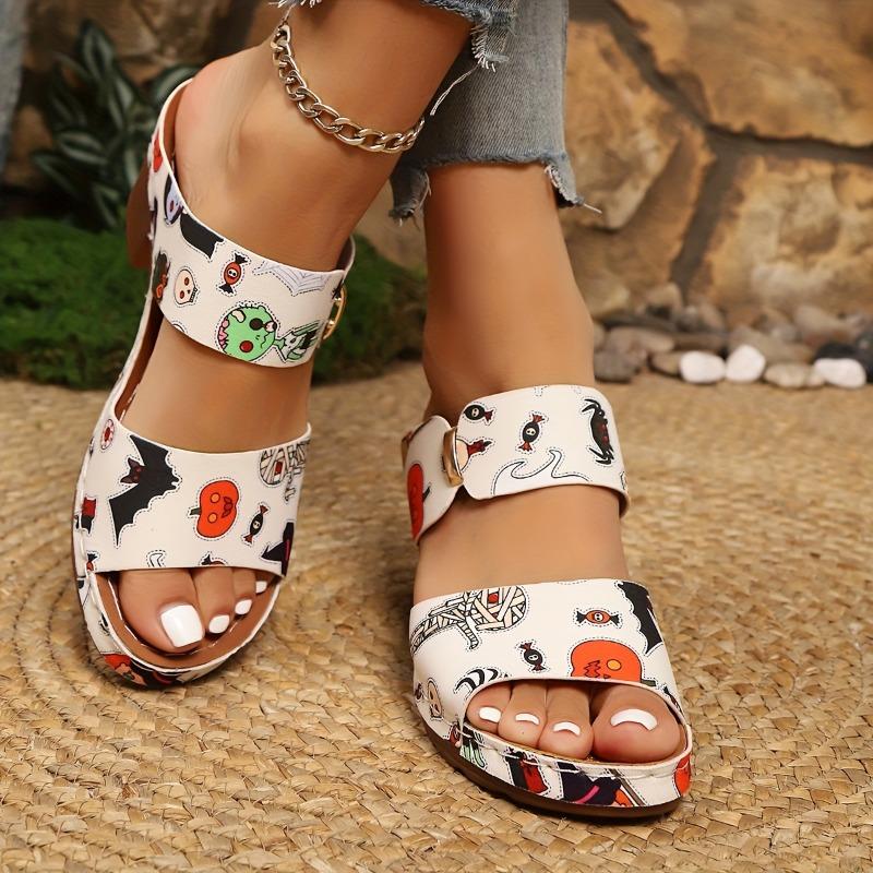 Женские богемные мюли-слайды с круглым носком и мозаичным принтом - Яркие разноцветные - Верх из ПУ и амортизирующая стелька - Легкие и удобные для лета