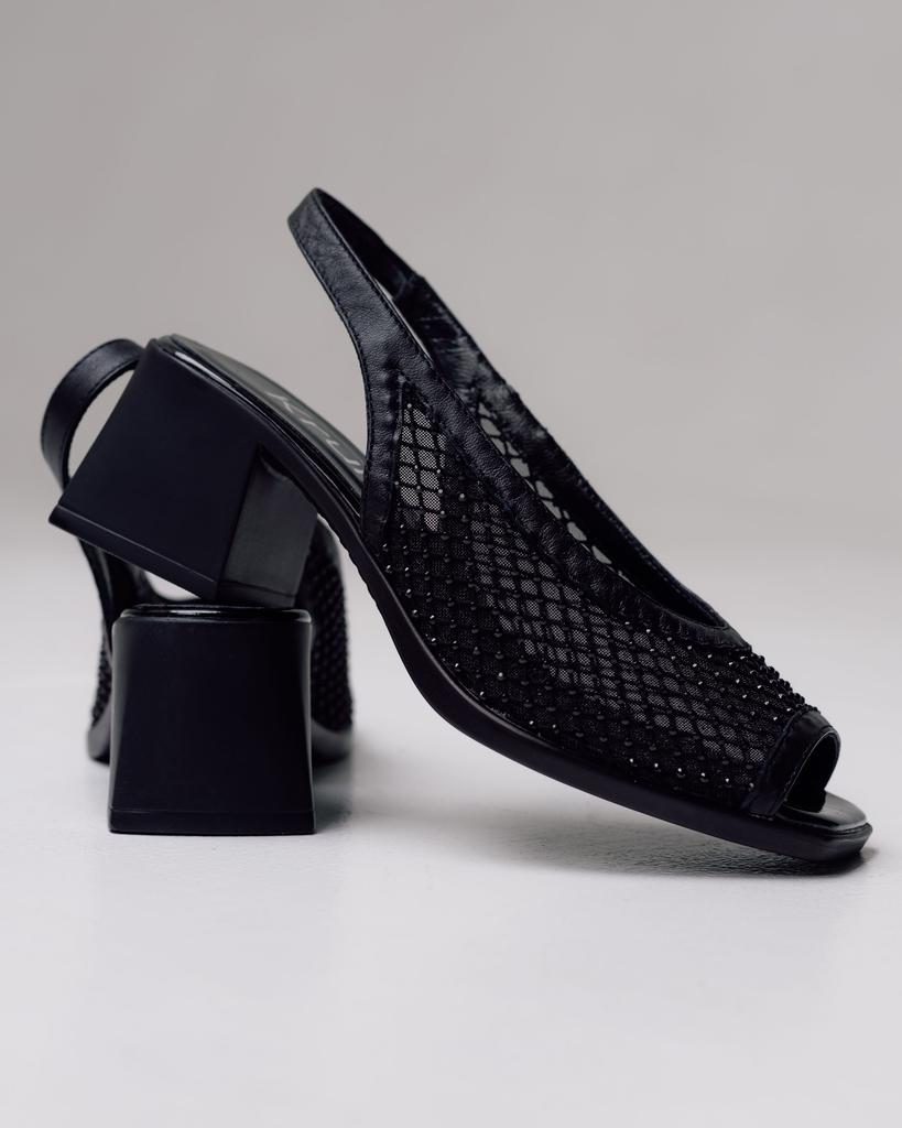 Босоножки на каблуке с сеткой Krula 19453 36 черные кожа