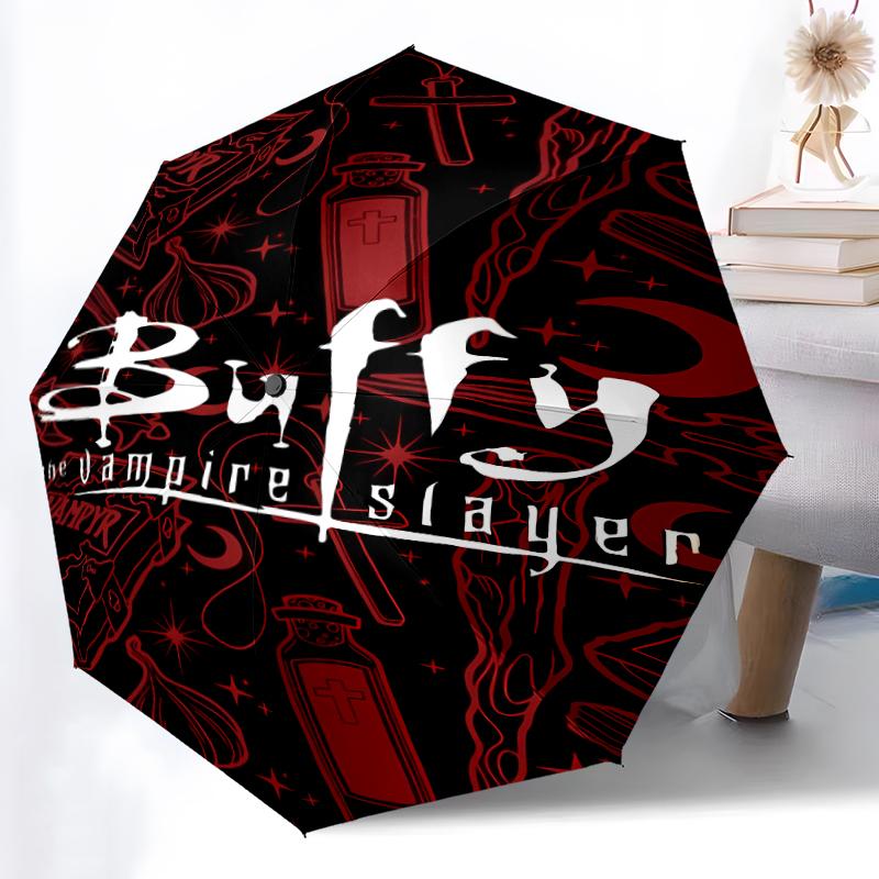 Buffy the Vampire Slayer1 Print Automatic Umbrella, 8 Rib Iron Frame, Plastic Handle, Suitable for Outdoor Travel &Daily , Ideal Gift