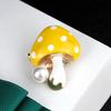 Unisex Brooch Pin Mushroom Faux Pearl Jewelry Plant Appearance Electroplating Badge Clothes Decor