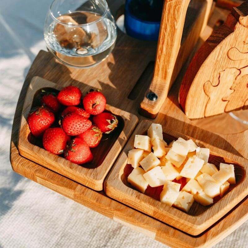 Tables Wooden Picnic Table With Glass Holder Round Foldable Desk Wine Glass Rack