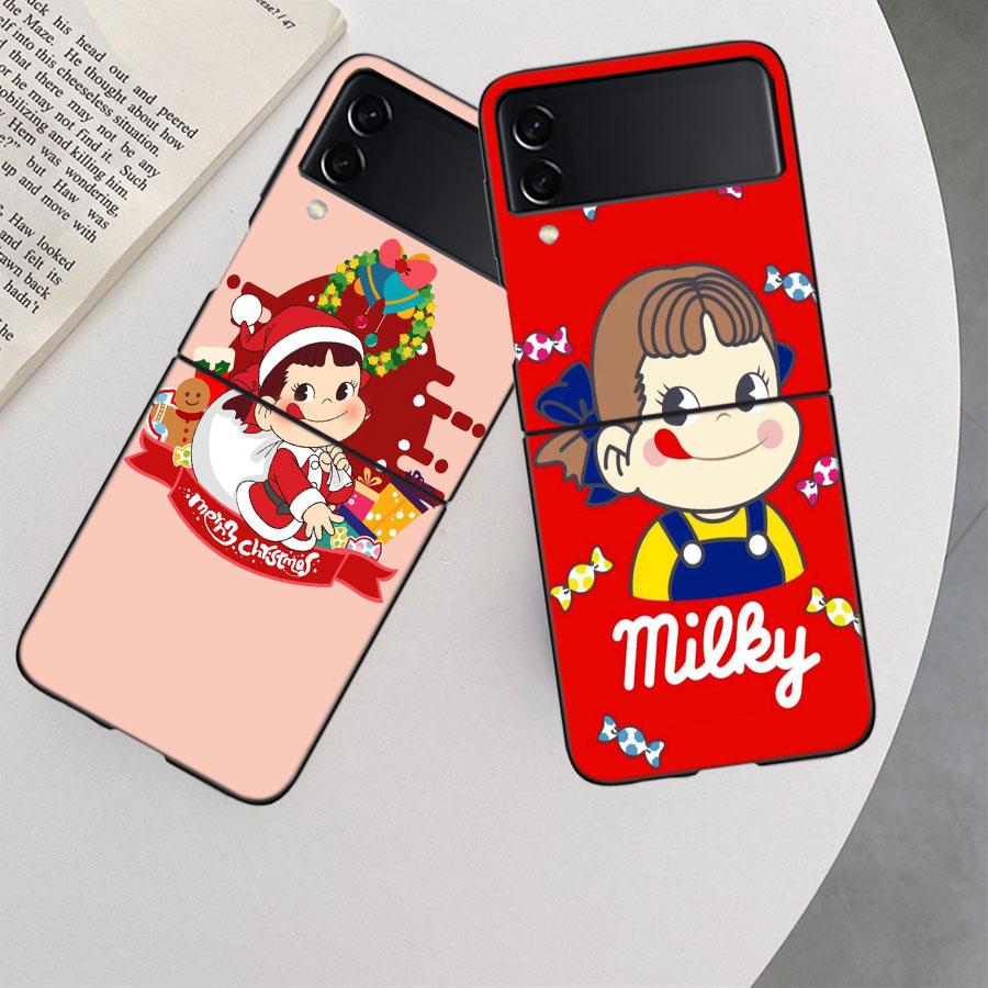 F-Fujiya M-Milky P-Peko C-chan Мультяшный Чехол для Телефона для Samsung Z Flip 7 6 5G Galaxy Z Flip 5 4 3 Черный Жесткий Чехол Роскошный ПК
