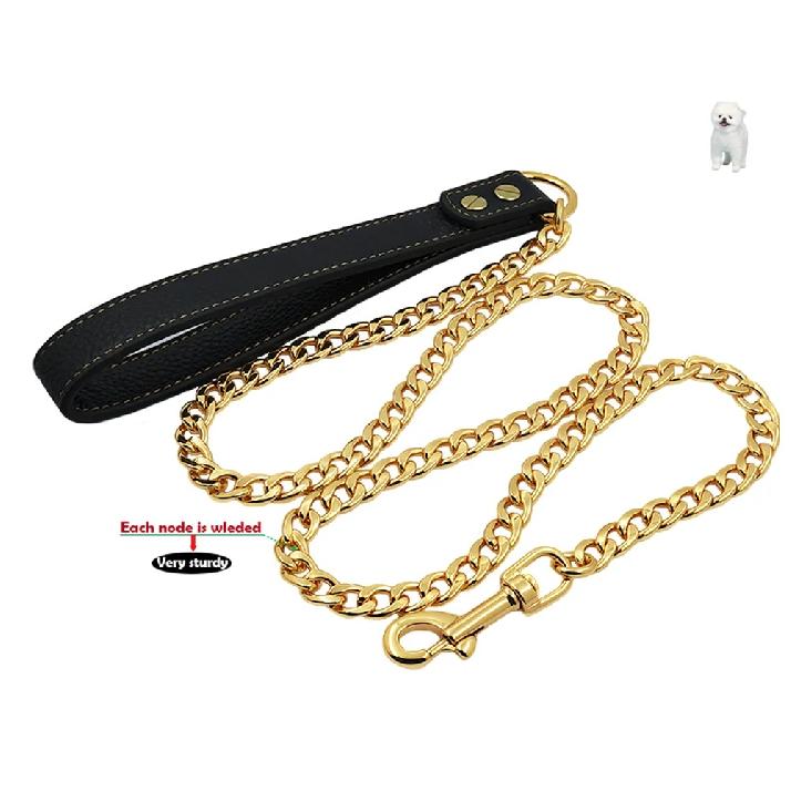 Gold Dog Leash Stainless Steel Pet Weld Chain Strong Metal Dog Lead Chain For Small Medium Large Dog Bichon Frise Dobermann