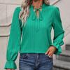 Fashion Long Sleeve Ruffles Stand Collar Solid Color Pullover Women Shirt Blouse
