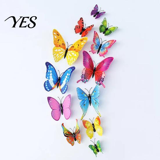 3D Butterfly Wall Decor 12Pcs Decals, Butterflies Stickers, Removable Mural Decor, Decorative Stickers Decals for Home Bedroom Living Room Kids