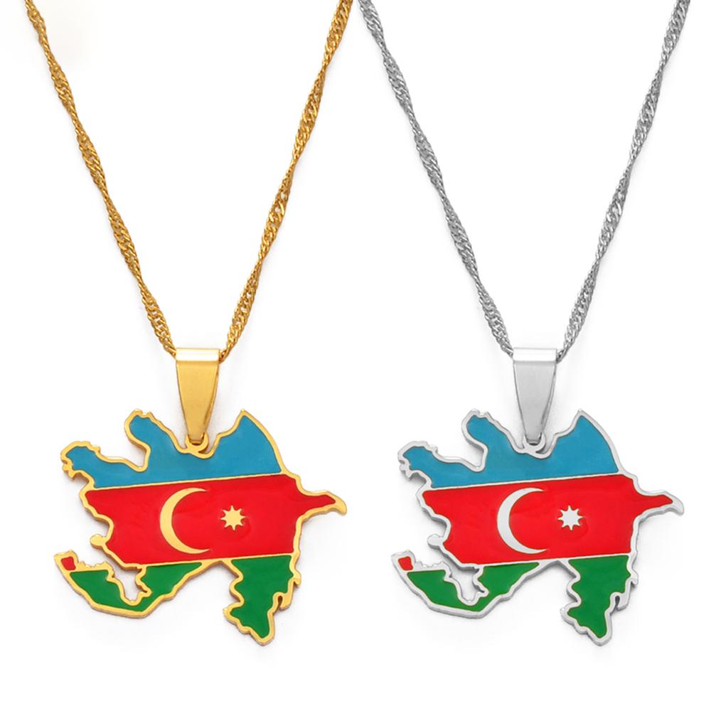 Anniyo Карта Азербайджана Флаги Кулон Ожерелья Азербайджан Украшения Нержавеющая Сталь #174821