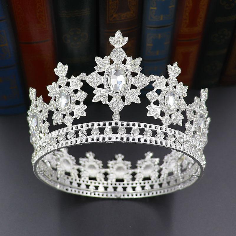 Round Full Circle Bridal Crown Baroque Alloy Rhinestone Crown Wedding Headdress Bridal Crown