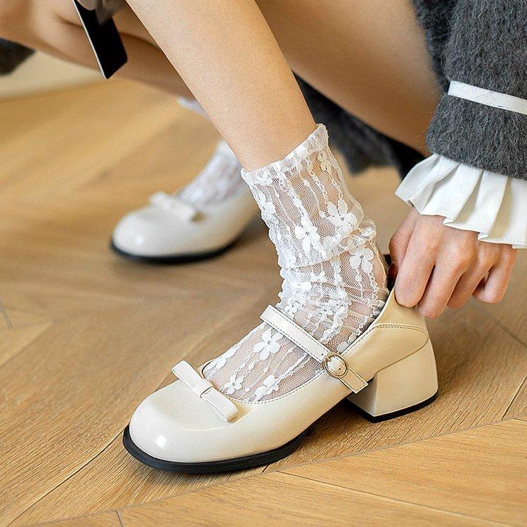 Ретро! Французские туфли Мэри Джейн из мягкой кожи 2024 новый круглый носок толстый каблук бант ремешок с пряжкой на одну пуговицу французские одинарные туфли