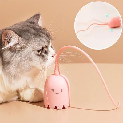 Интерактивные игрушки для кошек USB, электрические интеллектуальные катящиеся шарики, игрушки для кошек, силиконовые для домашних животных, автоматический вращающийся хвост мыши, дразнящая палочка для котенка