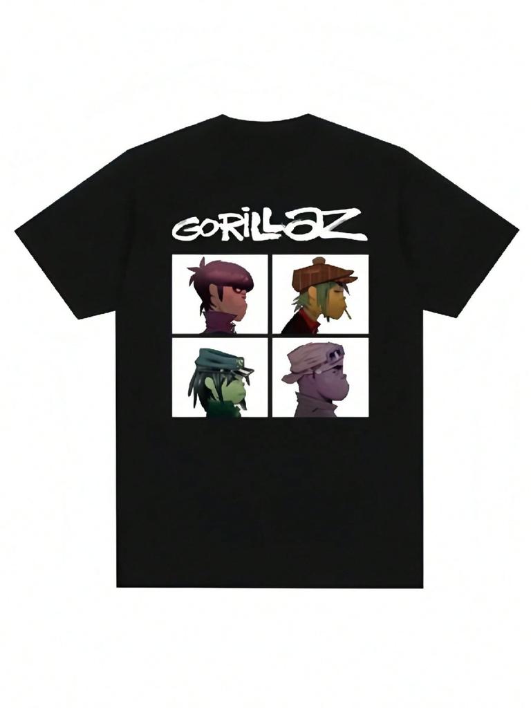 Музыкальная группа Gorillazs Панк-рок Принт Футболка 90-х Повседневная Мода Короткий рукав Большой размер Футболка Унисекс_1yn