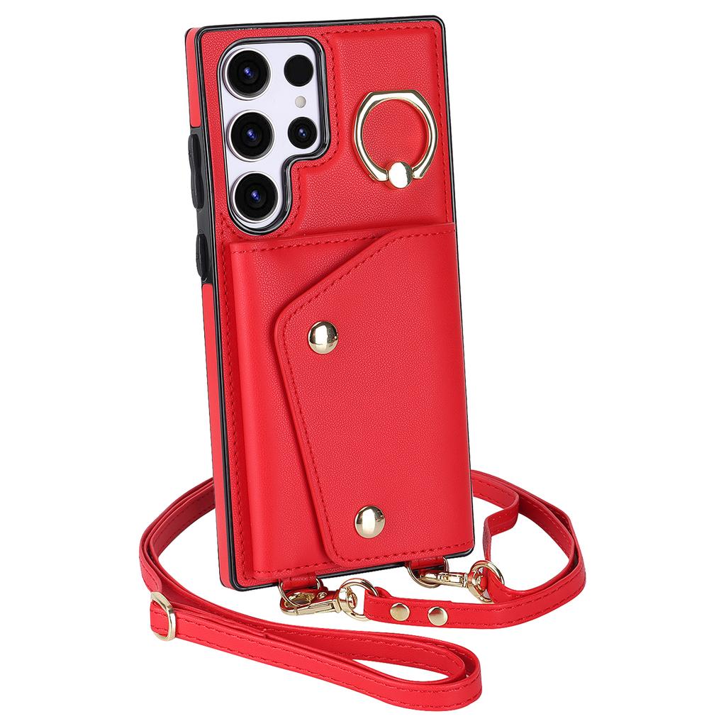 Кожаный чехол-кошелек через плечо с держателем для колец для Samsung Galaxy S23 Ultra S22 Plus S21 FE A14 A54 A53/iphone 14 13 12 11 Pro Max, чехол для шнурка с солью