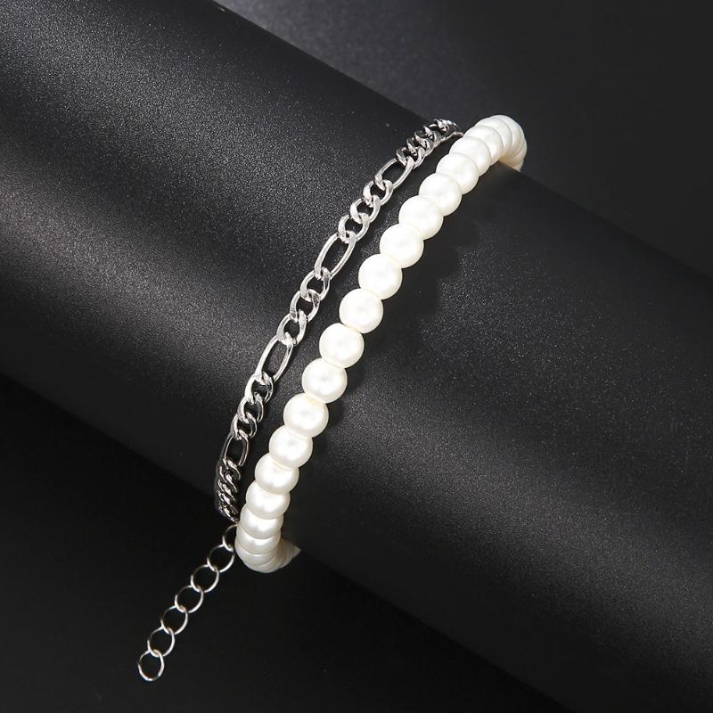 New Personalized Trend Beaded Chain Double Bracelet Men and Women Fashion Trend Hip-hop Holiday Party Accessories