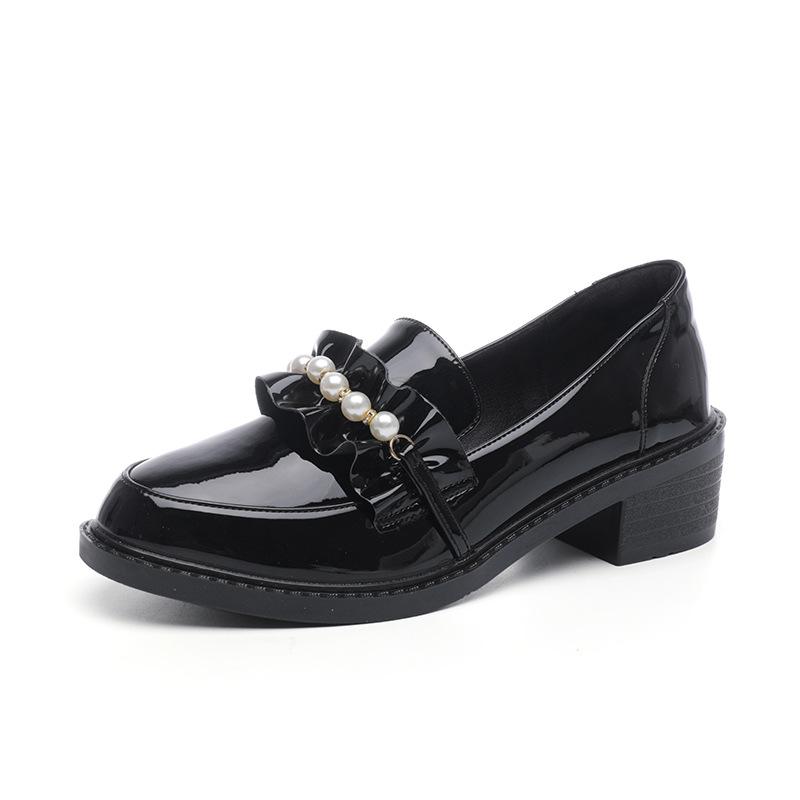 Модные шикарные матовые и лакированные кожаные оборки, бусины, оксфорды, женская обувь, мокасины, круглый нос, толстый каблук, броги, женская обувь, неглубокие жемчужные балетки