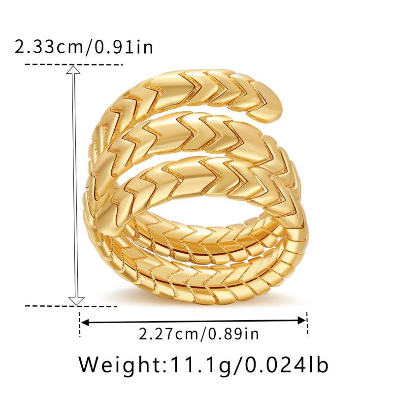 Minimalist European Style Vintage Gold Plated Multilayer Snake Tail Design Women Finger Ring