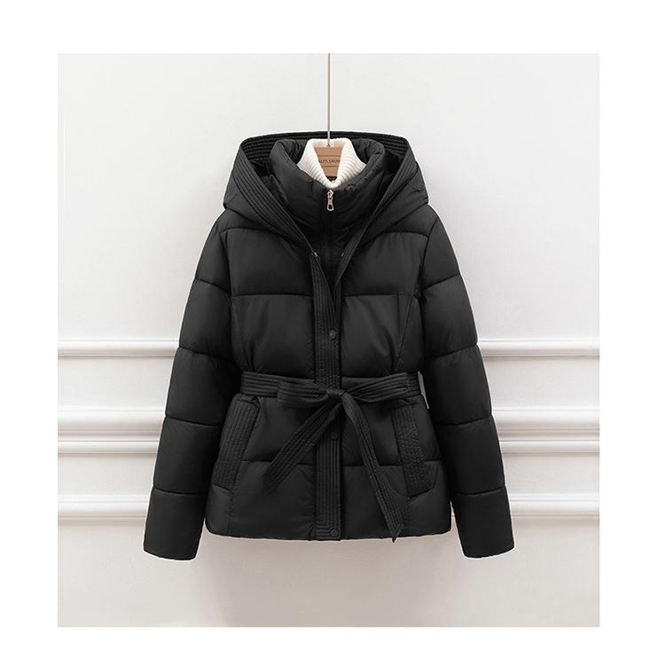 Women’s Short Hooded Windproof Thicken Warm Winter Jacket With Belt